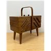 Image 2 : Mid Century Accordion Style Sewing Kit / Box - Approx: 16.5x8.5" & 17.5" tall