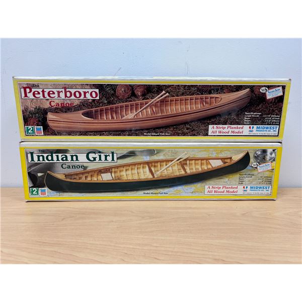 2 Midwest Products Strip Plank All Wood Canoe Model Kits as pictured