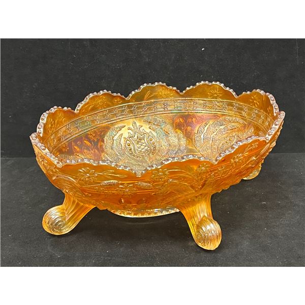 Stunning Carnival Glass Heavily Embossed Fruit Dish - Approx: 10.5"W 4.25"T