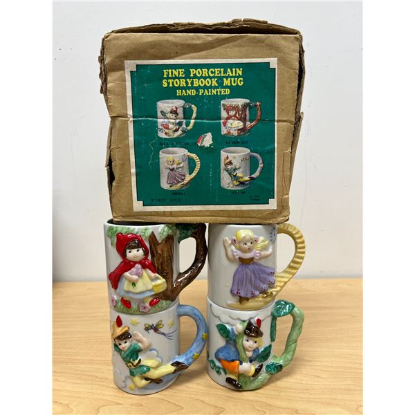 Vintage Hand Painted Porcelain Storybook Mugs in Original Box