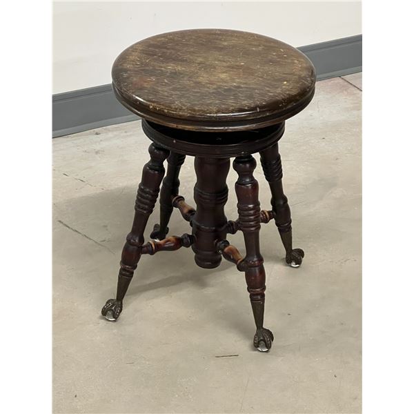 Antique Claw Foot Glass Ball Adjustable Piano Stool as pictured 14" wide 19-23" height