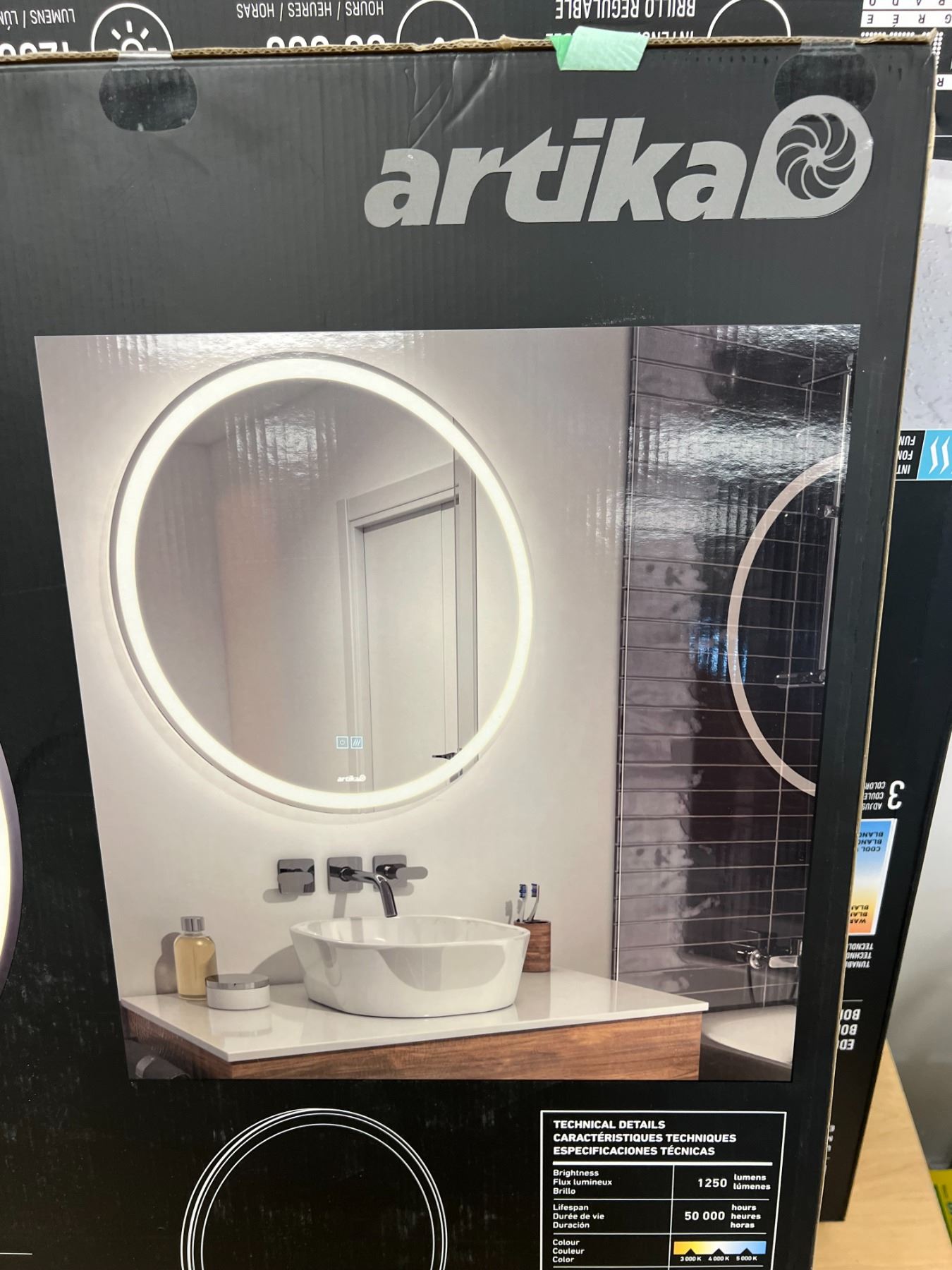 2 Artika Mateo LED Wall Mirrors With Integrated Defogger 28" Look New