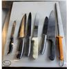 20"X15" CUTTING BOARD W/ 6 ASSORTED KITCHEN KNIVES
