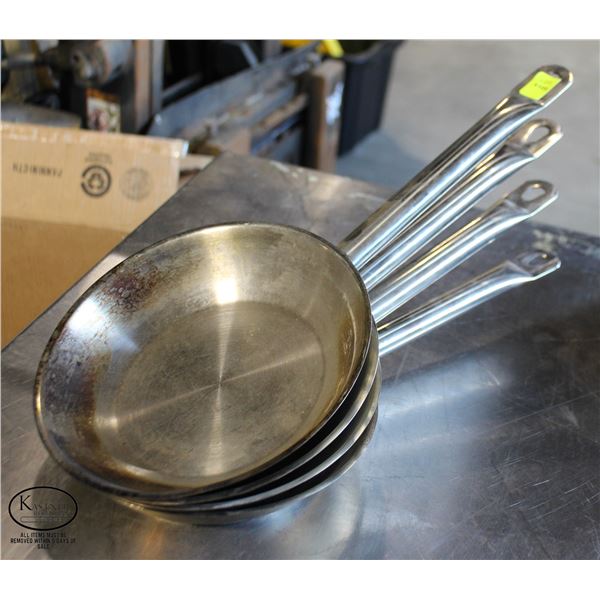 LOT OF 4 8" STAINLESS STEEL FRYING PANS