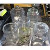 LOT OF 4  ASSORTED LARGE GLASS JARS W/ 2 GLASS