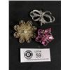 Image 1 : 3 Lovely Vintage Rhinestone Brooches, One Signed Gerey's