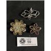 Image 2 : 3 Lovely Vintage Rhinestone Brooches, One Signed Gerey's