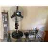 Image 1 : 2- Night tables, fan, old clock & stand, phone & misc.