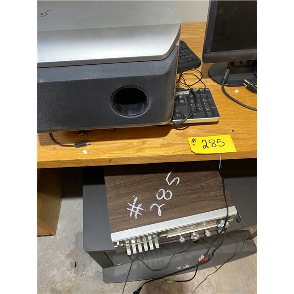 Desk, Computer equip, stereo equip., record player etc.