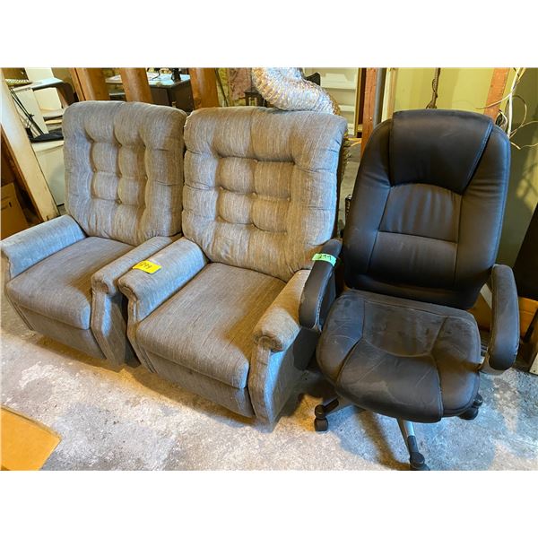 2- Reclining Chairs & 1- Office Chair