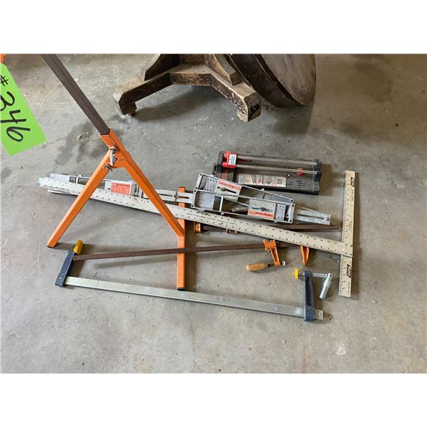 Roller stand, T-square, clamps, cutter etc.