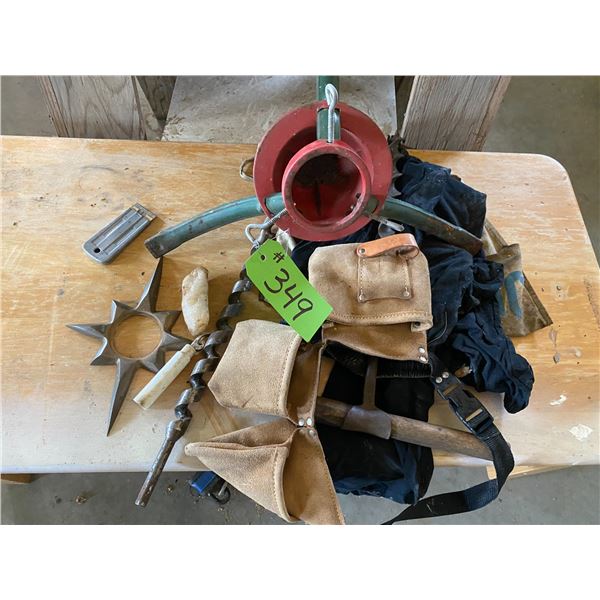 Tree stand, 2- wood bits, pouch & misc.