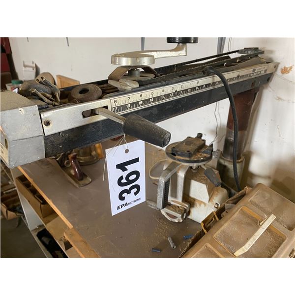 Radial Arm saw (needs repair), door knobs, hinges, tapes & misc.