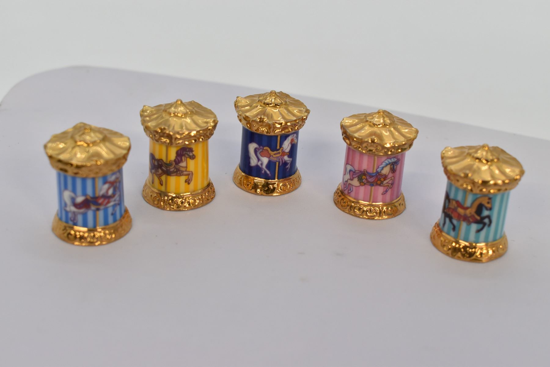 9 Franklin Mint Porcelain Carousel Horse Thimbles