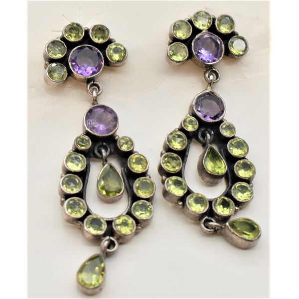 Sterling Peridot and Amethyst Earrings