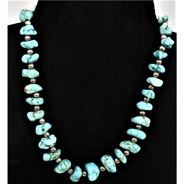 Navajo Sterling Turquoise Nugget Necklace