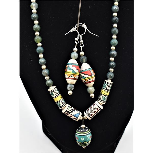 Peruvian Jade & Ceramic Bead Necklace & Earrings