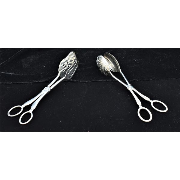 2 Vintage Estate Silver Plate Tongs