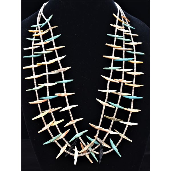 Native American Tewa Sterling 3 Strand Bird Fetish Necklace