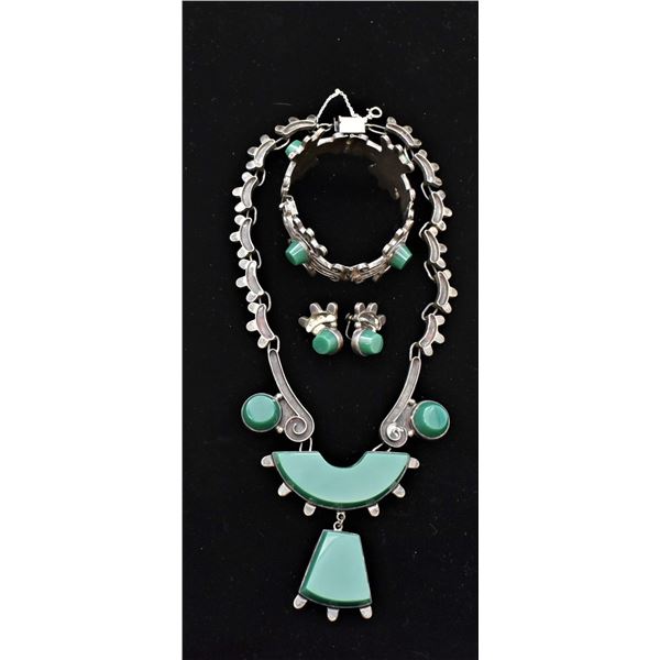 Rare Guadalajara Sterling Green Onyx Suite
