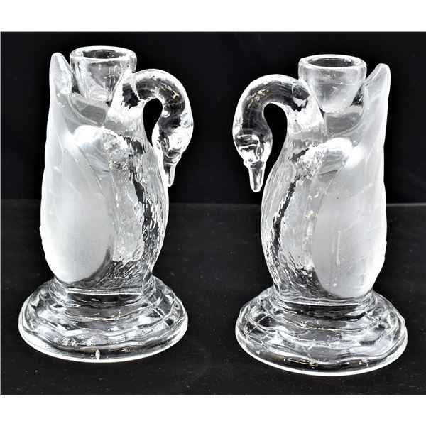 Pair of Frosted Glass Swan Candleholders