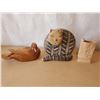 Image 1 : 3 Display Items, Wood Duck, Stone Cat & Paper Bag Art