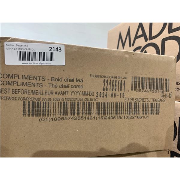 CASE LOT - Compliments bold chai tea 6 x 20 tea bags