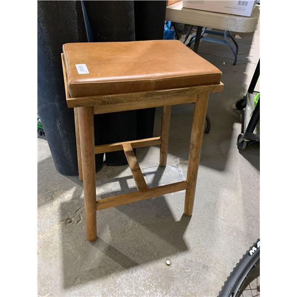 Brown Leather Like & Wooden Bar Stool