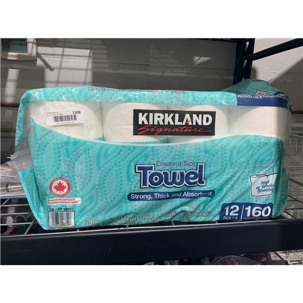 Kirkland Create-a-size Paper Towel Rolls 12 rolls of 160 Sheets