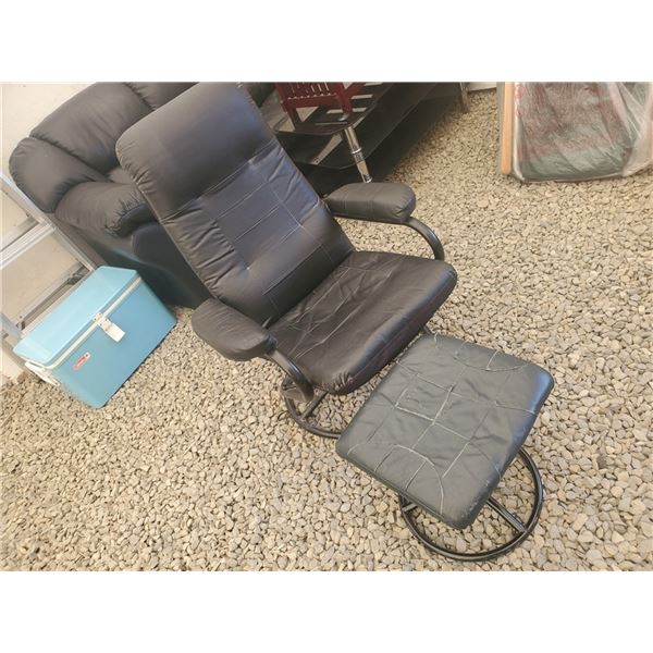 Leather Reclining Chair & 2 Stools