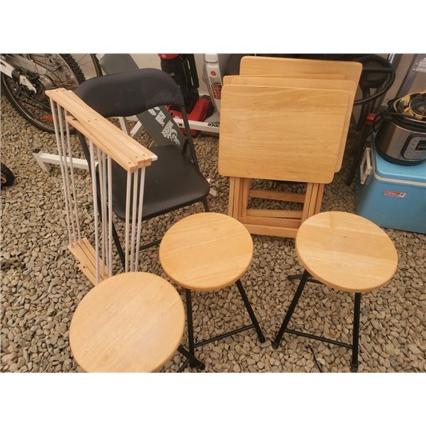 Folding Tables, Clothes Rack & 3 Stools