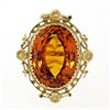 Image 4 : Vintage 14K Yellow Gold 12.0 ctw Large Oval Citrine Solitaire Ring w/ Floral Hal
