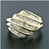 Image 2 : 14k Yellow Gold 1.15 ctw 5 Channel Baguette Diamond Wide Tiered Swirl Band Ring