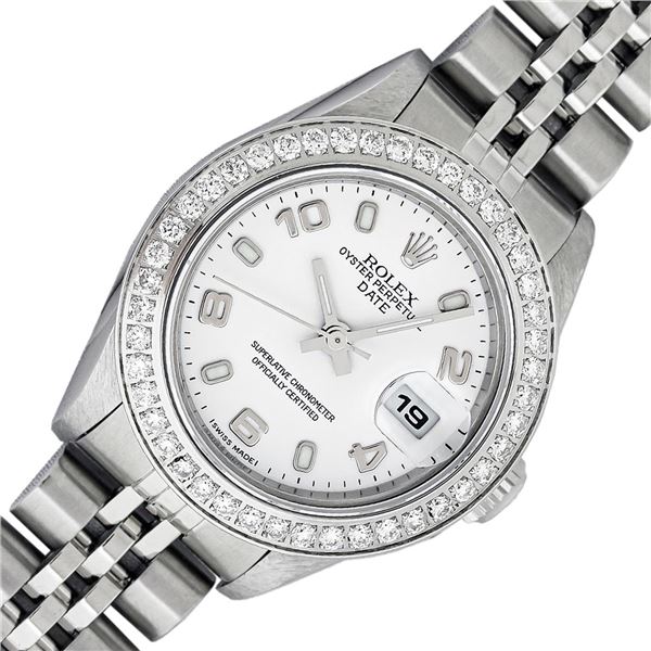 Rolex Ladies Quickset White Arabic Diamond Datjust Wristwatch 26MM