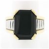 Image 1 : Vintage Unisex 18k Gold & Platinum Large Rectangular Black Onyx Step Design Ring