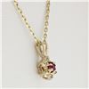 Image 3 : Petite 14K Yellow Gold 0.10 ctw Ruby & Diamond Flower Cluster Pendant & 16" Chai