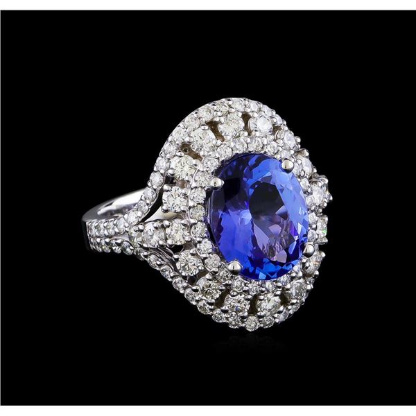 3.47 ctw Tanzanite and Diamond Ring - 14KT White Gold