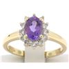 Image 1 : 14k Yellow Gold 1.25 ctw Oval Amethyst Solitaire & 12 Round Diamond Halo Ring