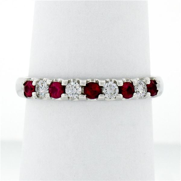 New 14K White Gold 3mm 0.62 ctw Alternating Shared Prong Ruby & Diamond Band Rin