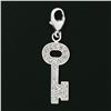 Image 2 : 14K White Gold .66 ctw Diamond Long Lock Key Dangle Charm Pendant w/ Lobster Cla