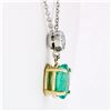 Image 3 : NEW 14K TT Gold 1.44 ctw Oval Emerald & Round Diamond Drop Dangle Pendant Neckla