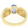 Image 3 : NEW Ribbed 14k Yellow Gold 1.10 ctw Oval Tanzanite Solitaire & Round Diamond Rin