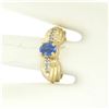 Image 5 : NEW Ribbed 14k Yellow Gold 1.10 ctw Oval Tanzanite Solitaire & Round Diamond Rin