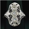 Image 2 : Antique Art Deco 18K White Gold .35 ctw Diamond Domed Etched Filigree Dinner Rin