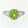 Image 4 : NEW 14k White Gold 1.11 ctw Fine Filigree & Milgrain Work Peridot Solitaire Ring