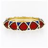 Image 2 : Large Heavy Vintage 14K Gold Blue Red Enamel Twisted Wire Hinged Bangle Bracelet