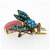 Image 5 : Vintage 14k Gold Silver Ruby Diamond Turquoise Rhodochrosite Bee Fly Brooch Pin