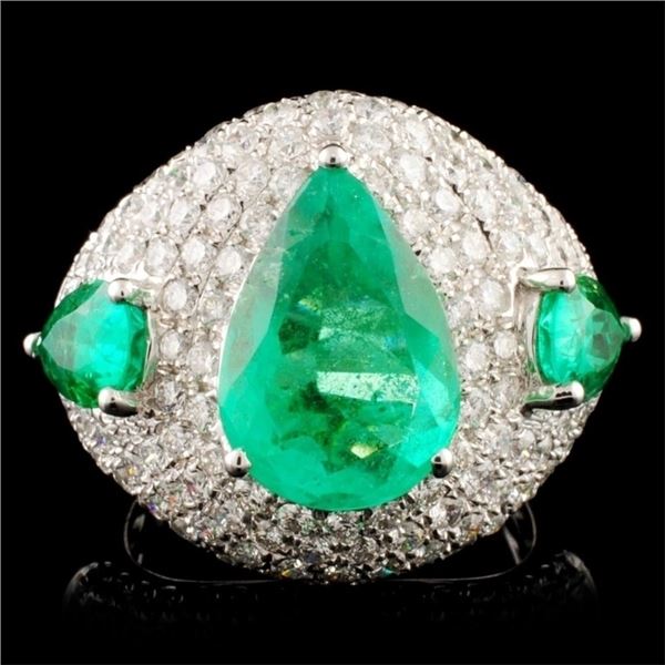 18K Gold 5.07ct Emerald & 2.52ctw Diamond Ring