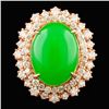 Image 1 : 14K Gold 8.48ct Jade & 1.71ctw Diamond Ring