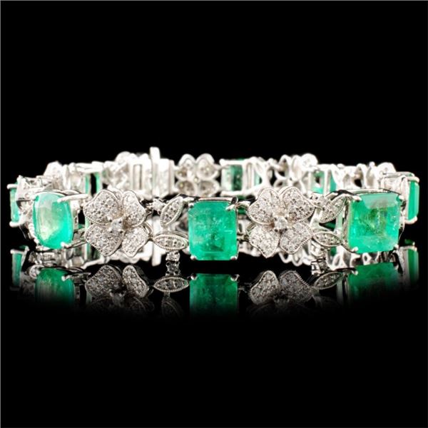 18K Gold 11.92ct Emerald & 2.04ctw Diamond Bracele